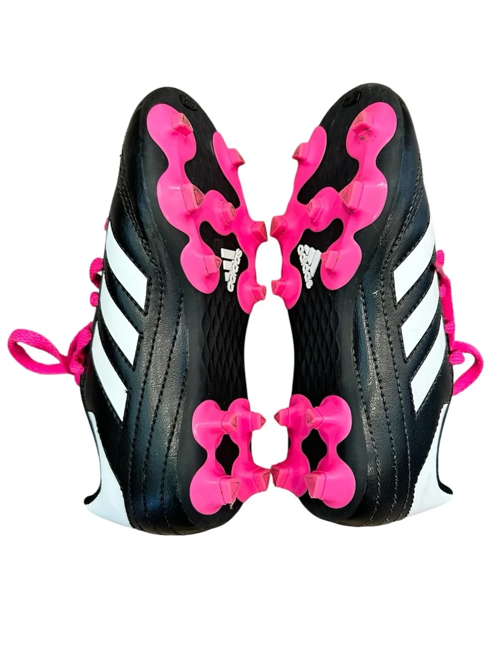 ADIDAS Kids Black & Pink Soccer Cleats White Stripes size US 11